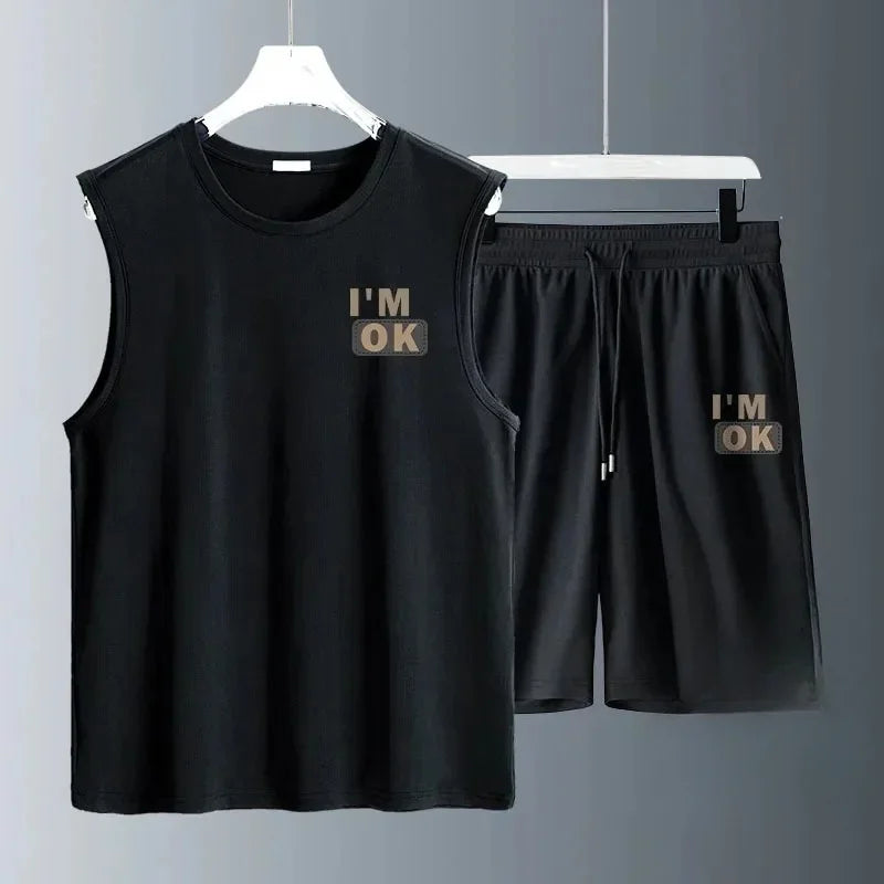 Summer Men Clothing  Breathable fashion Sportswear Basketball suit casual short-sleeved T-shirt + shorts 2-piece