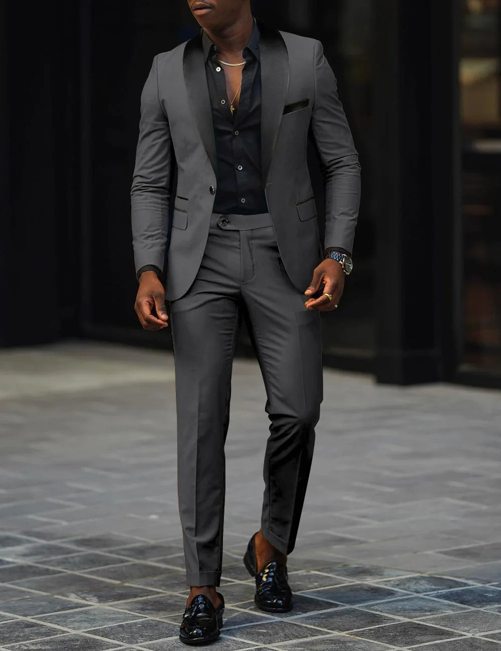Men's Fashion Business Casual Two-piece, Comfortable and Breathable Slim-fit Side Slit Single-button Suit Jacket+trousers