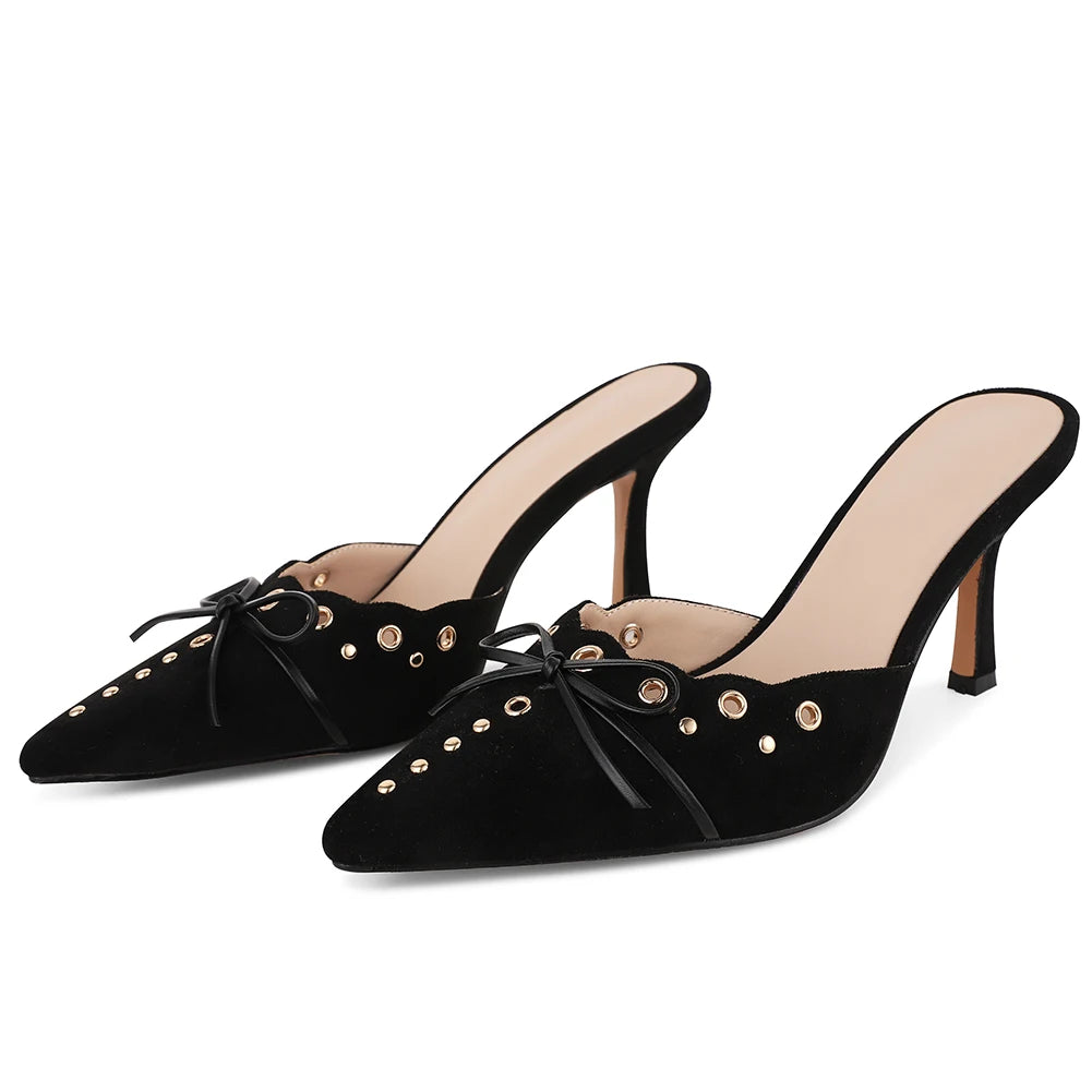 Elegant Bow Decoration  Pointed Toe Kitten Heels  Sandals