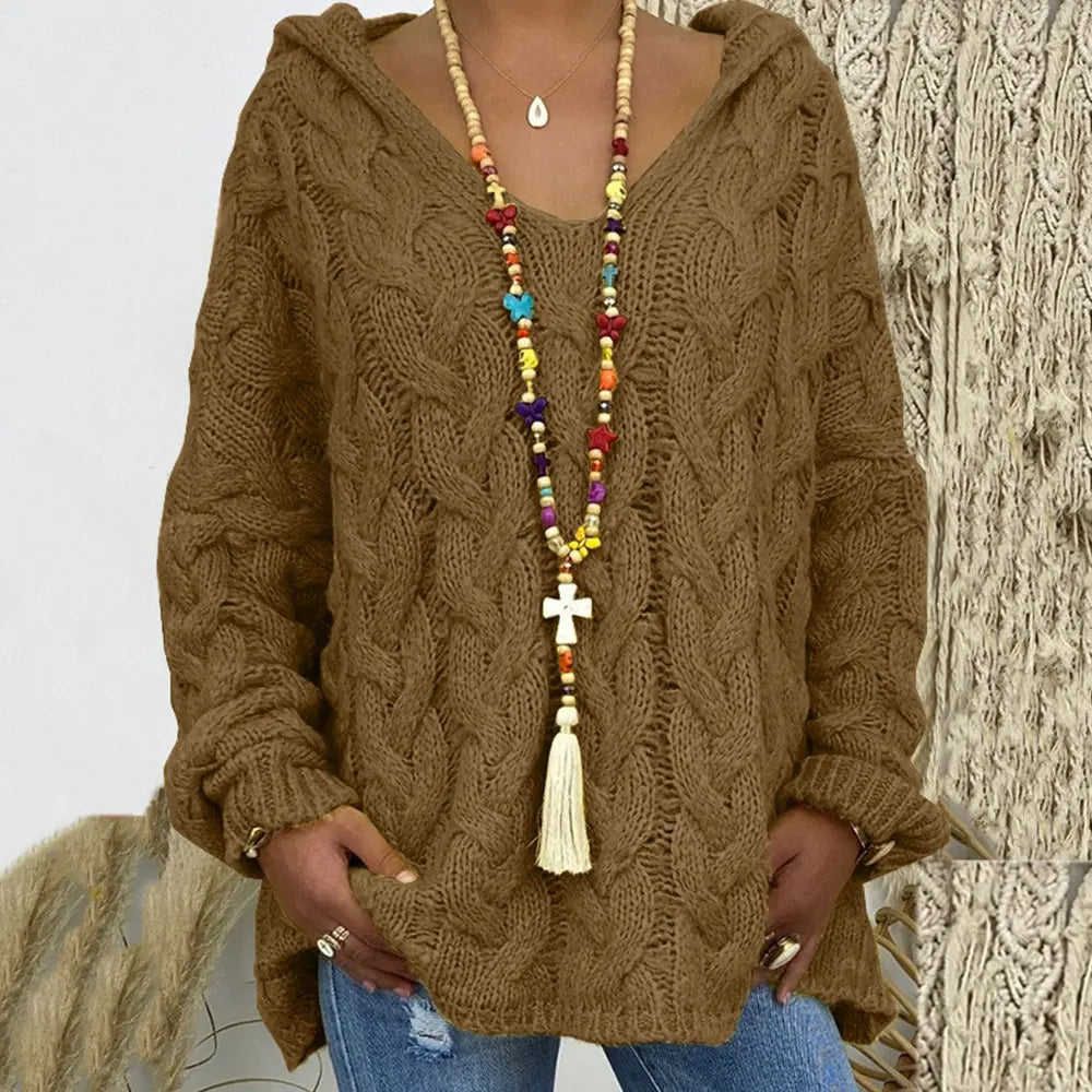 Women's Autumn Twist Knitted Sweater Casual Solid Hooded Pullovers Europe Style Jumpers Streetwear Women's Clothes