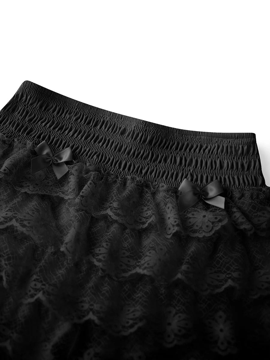 Lace Lingerie Shorts with Elastic Waistband and Tiered Ruffled Design for Bodycon Fit and Style