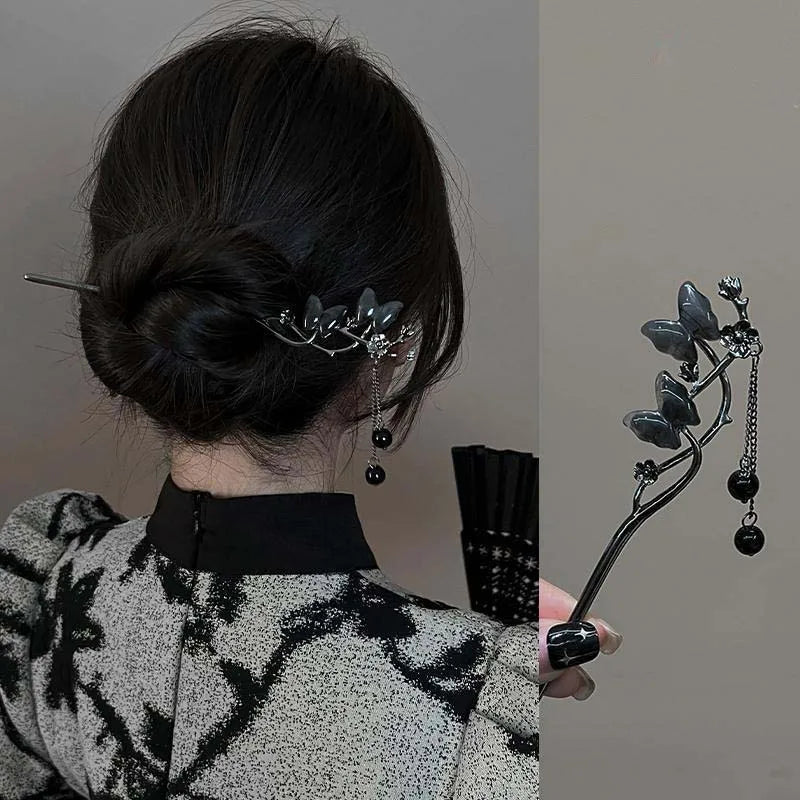 Chinese Style Butterfly Flower Tassel Hair Stick for Women Vintage Metal Chopstick Hair Sticks Hair Accessories