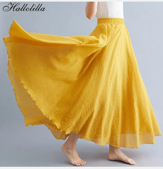 Cotton Linen Maxi  Casual Loose Long Skirt