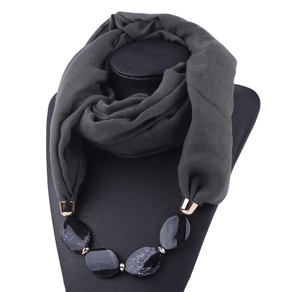 Elegant Women Necklace Scarf with Ethnic Style Pendant Soft Cotton Linen Design for Versatile Fashion Accessory