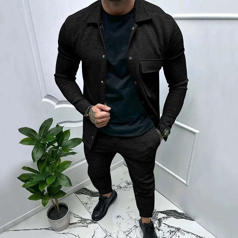 Amazon heavy twill jacket casual pants men's new solid color two-piece suit