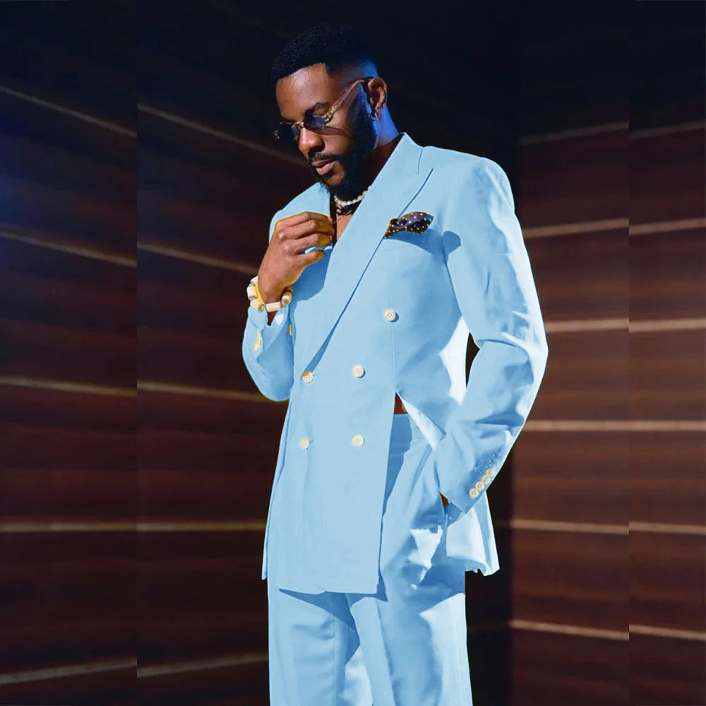 Fashion Men's Suits Special Style Double Breasted Peaked Lapel Luxury Blazer 2 Piece Jacket Pants Chic Blazer Customized