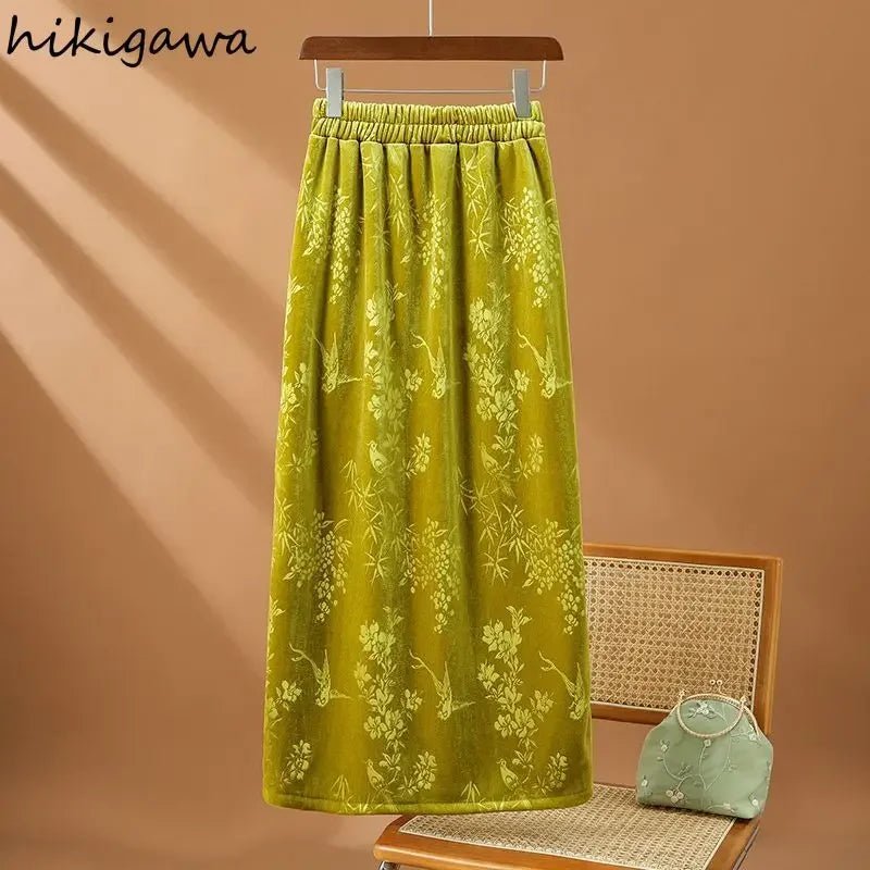 Chinese Style Vintage  High Waist  Floral Bodycon Split Skirts