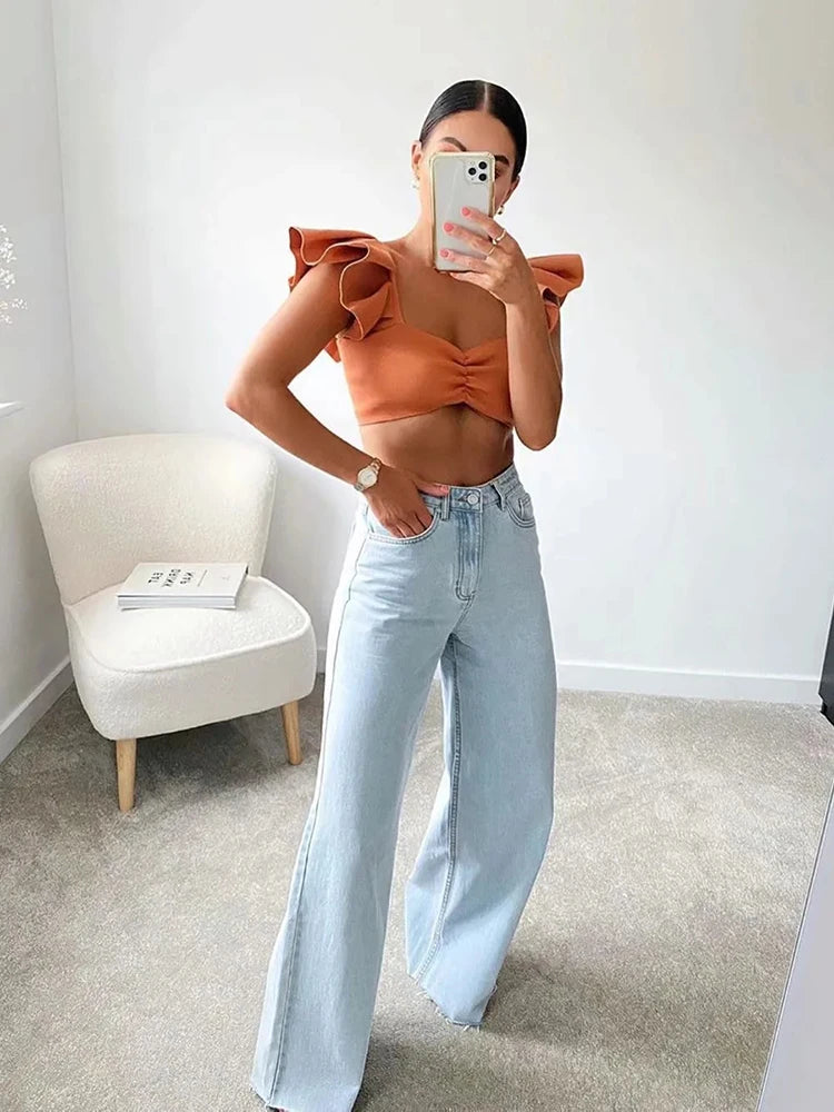 Cryptographic Casual Fashion Straight Leg Women's Jeans Denim Bottom Long High Waist Baggy Jeans