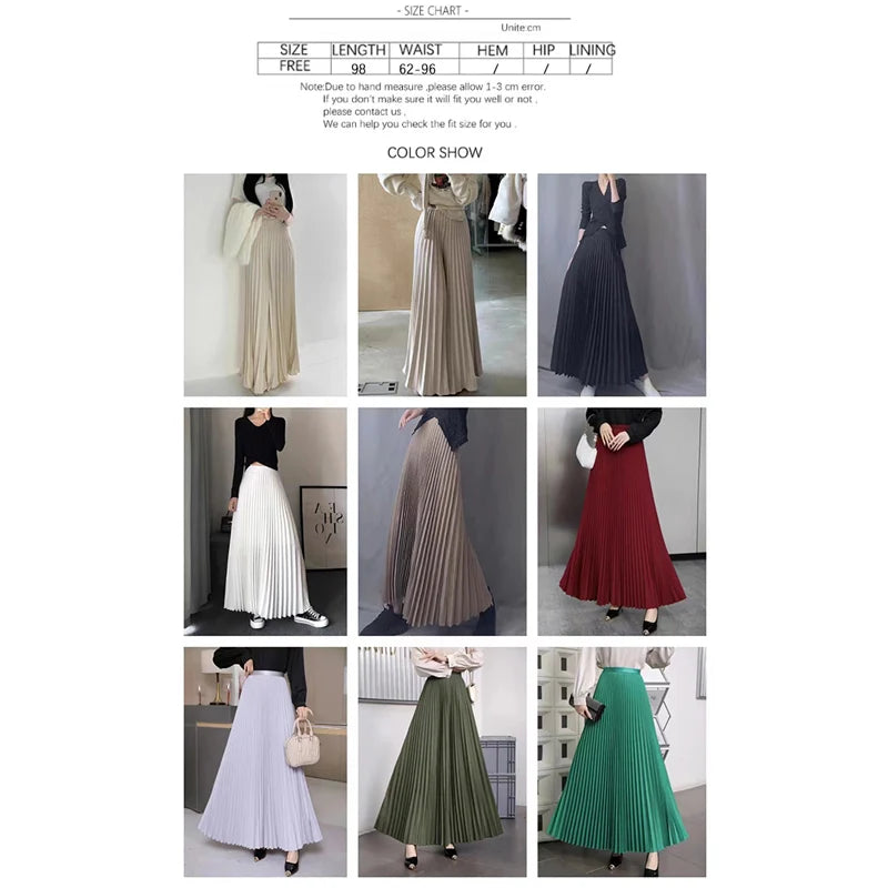 Casual Office  Pleated Skirt  Hight Waist Solid Long Skirt