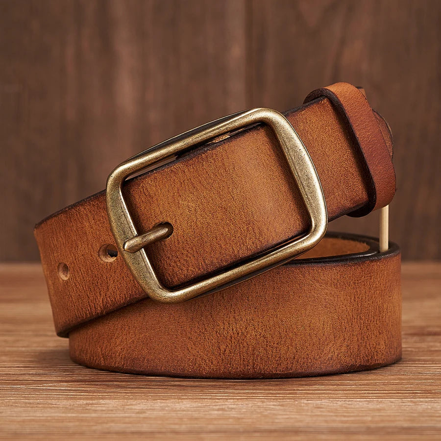 Thick Cowhide Copper Pin Buckle  Genuine Leather Belt Casual  Retro