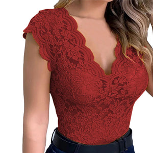 Women Tops Summer Sexy Lace Crochet Casual Solid Color Trend Lace Hollow Out Top For Ladies