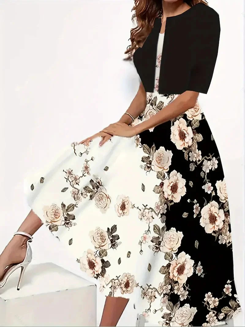 Europe and United States  women's dress two-piece floral and geometric print dress leisure holiday women's wear