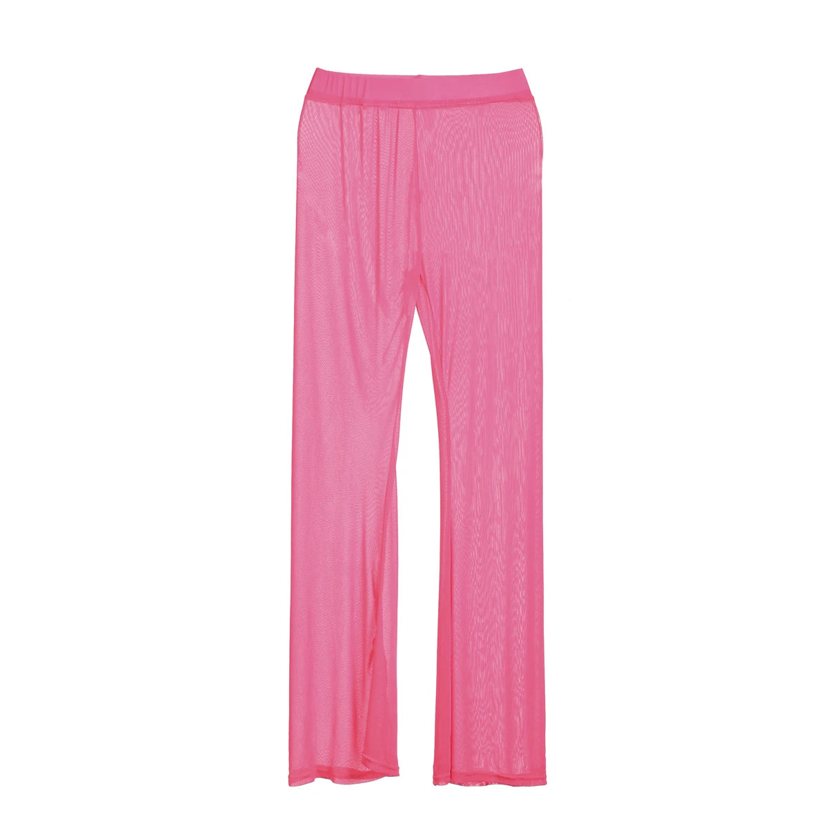 Sheer Mesh Pants with Ruffled Hem High Waisted Bikini Cover Up  Flowy Trousers for Beachwear