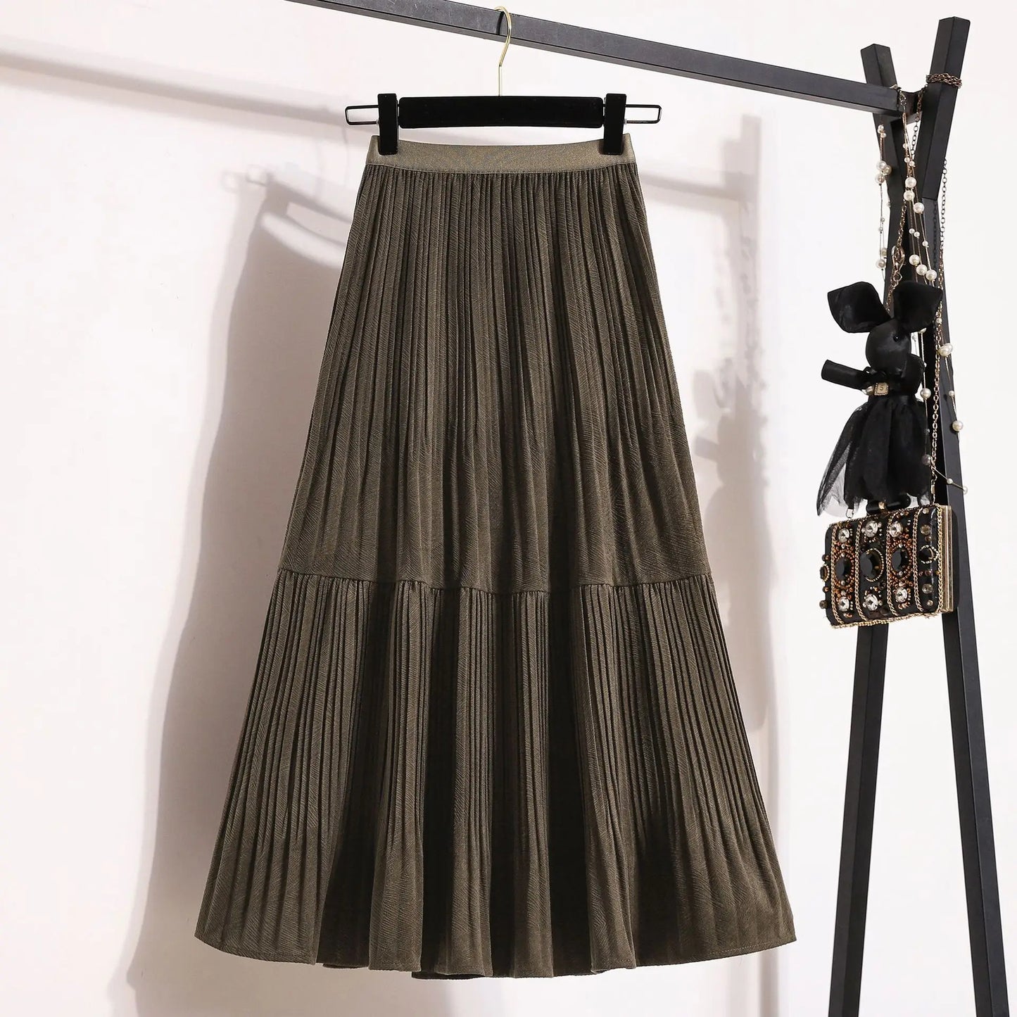 Velvet  Umbrella Skirt Folded High Waist  Medium Long  A-line