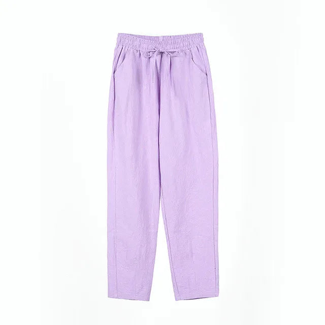 Ankle Length Casual Elastic Waist Harem Thin Cotton Linen Trousers