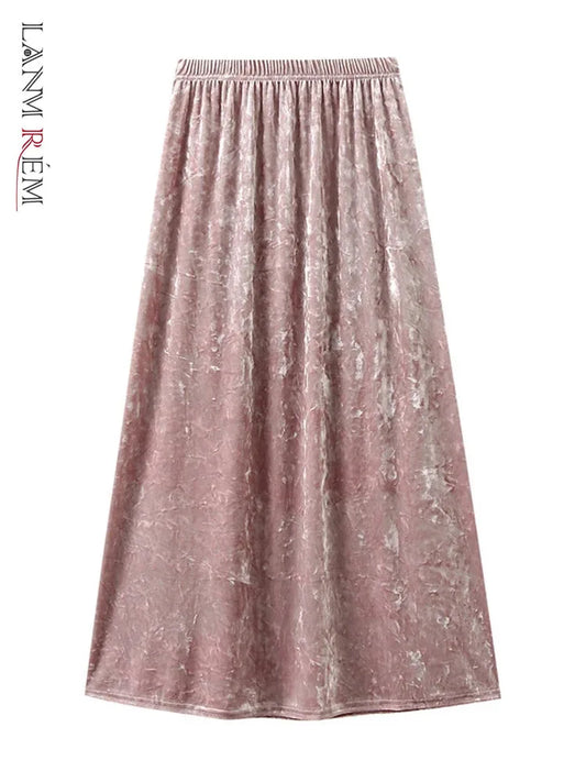 Elegant Velvet Party Women's Skirt Elastic High Waist A-line  Loose Long