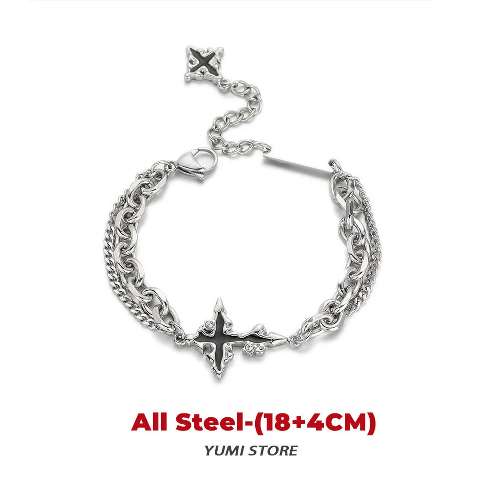 Retro Flame Cross Bracelet For Men Woman Hip Hop Titanium Steel Splice Chain Charm Unisex Jewelry
