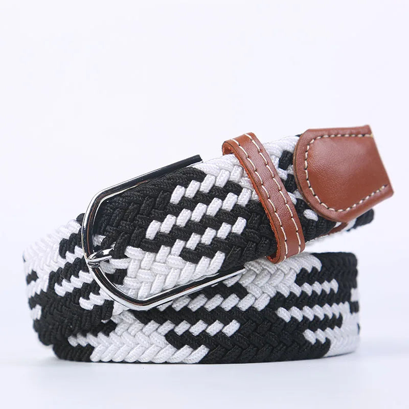 Casual Knitted Pin Buckle Belt Woven Canvas Elastic Expandable Braided Stretch Belts Women Jeans