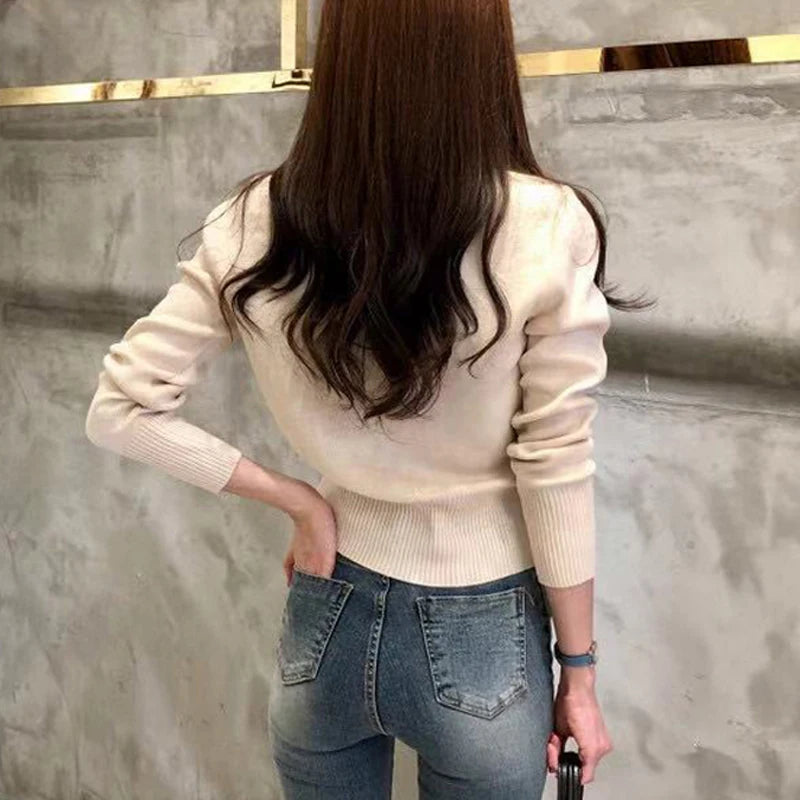Autumn Long Sleeve Fashion Women Cardigans Sweater Knitted Coat Short Casual Single Breasted Chic Ladies Tops