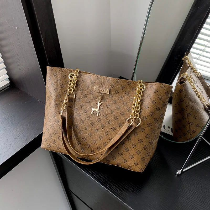 Handbag Texture Soft Leather Large Capacity Tote Women Bag With Hanging Accessories Shoulder Bag