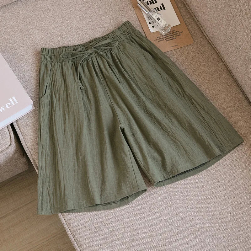 Cotton Shorts, Summer Casual Solid Two Pockets shorts high waist loose shorts  Soft Cool female shorts