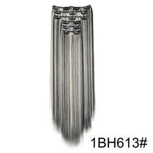 Synthetic 24Inch 16 Clips in Hair Extensions Long Straight Hairstyle Hairpieces Heat Resistant False Hair Daily Use