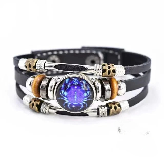 Twelve Constellations Luminous Leather Bracelet Retro Multi-layer Beaded Leather Bracelet Jewelry