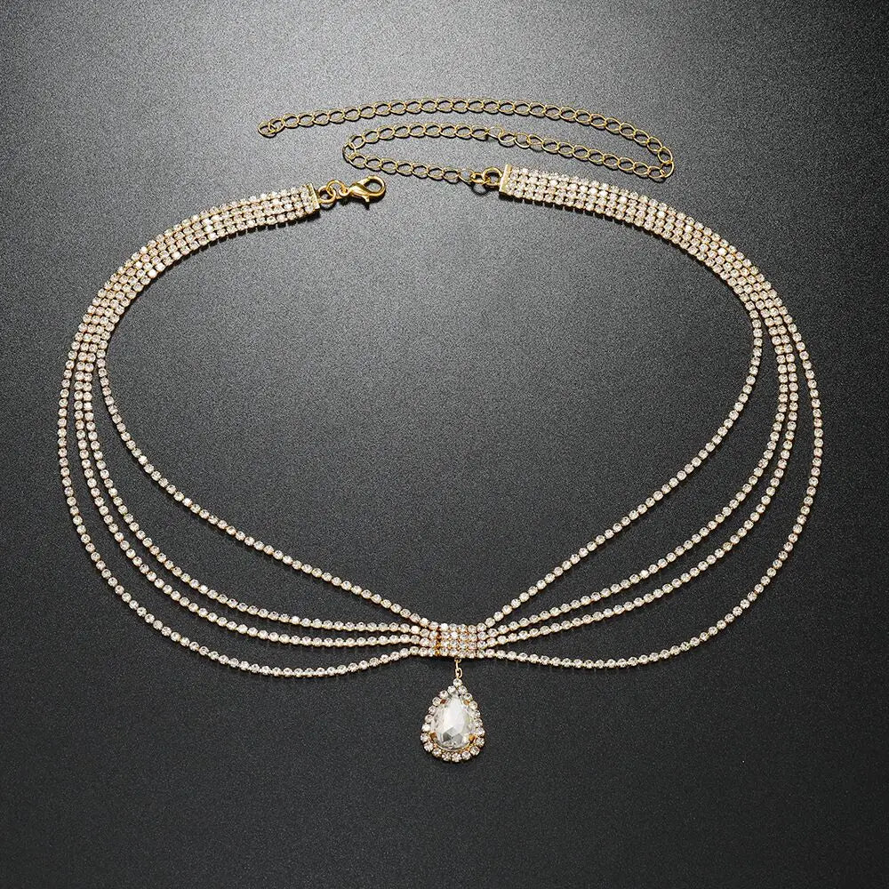 Boho Rhinestone Head Chain For Women Headpiece Wedding Accessories Crystal Forehead Chain Indian Hair Jewelry