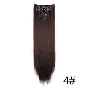 Synthetic 24Inch 16 Clips in Hair Extensions Long Straight Hairstyle Hairpieces Heat Resistant False Hair Daily Use