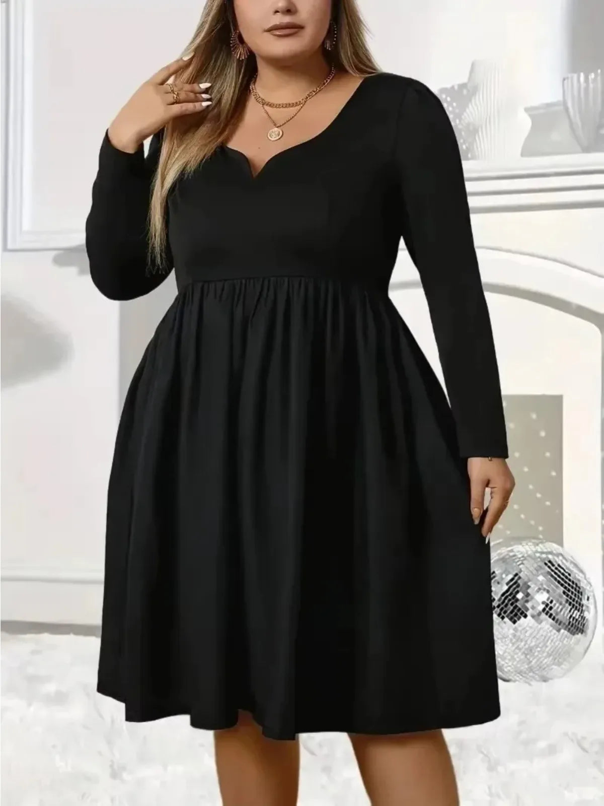 V Neck Long Sleeved Casual Elegant Neckline Notched  Dress
