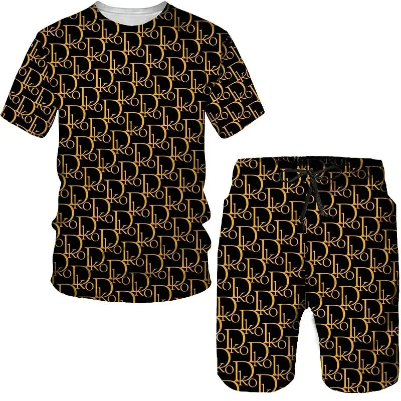 Summer Street Men's Daily Casual Fashion Loose Comfort Short Sleeve Outdoor Trend Sports Shorts Novelty Geometric Printing