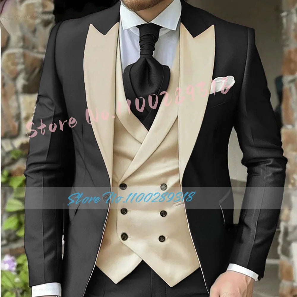 Classic Suits For Men Custom Made 3 Piece Jacket Vest Pants Set Formal Business Tuxedos