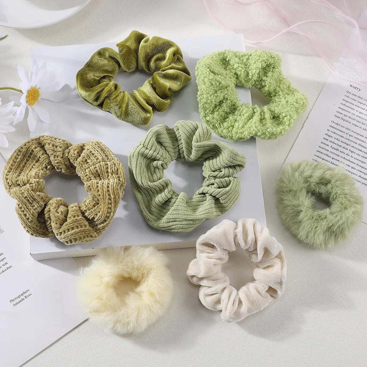 7 Pcs/Set Women Hair Scrunchies Set Plush Solid Hair Band Ponytail Holder Rubber Bands Hair Ties Hair Accessories