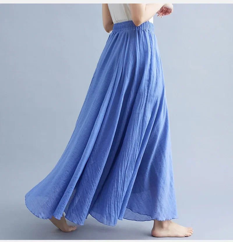 Cotton Linen Maxi  Casual Loose Long Skirt