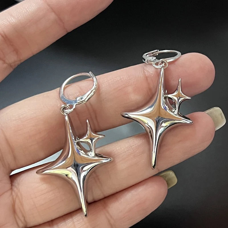 Simple Silver Color Star Earrings for Women Opal Stone Heart Hoop Earrings  Daily Wear Jewelry