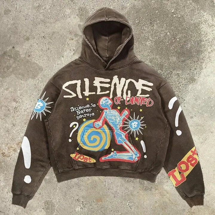 Skull Hoodies Fashion Print Top Oversized Pull-over Hoodie  American Streetwear Goth Women