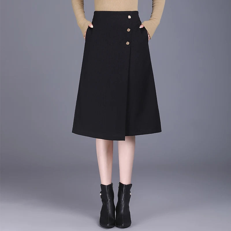 High Waist Wool A-Line  Asymmetrical Skirt