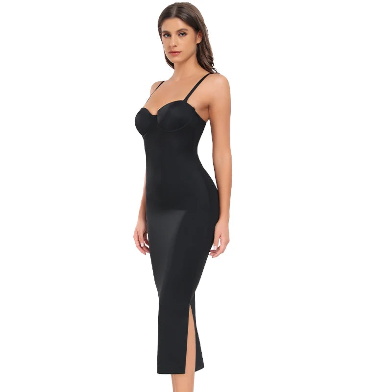 Slimming Full Length Shapewear Slips Straight Tube Dress Body Shaper Women Under Dresses Underwire Cup