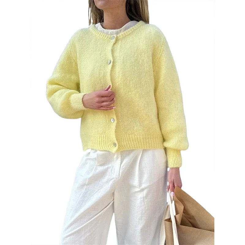 Sweaters Women Solid Color Round Neck Single Breasted Long Sleeve Cardigan Tops Warm Knitwear Streetwear