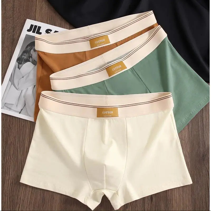 3Pcs Men's Underwear Hombre Boxershorts Comfortable Breathable Cotton Underwear Sexy Underwear Solid Color Boxer Shorts