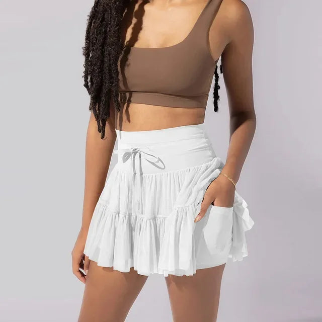 Sport Pleated Skirts With Safety Shorts  High Waist Skirts