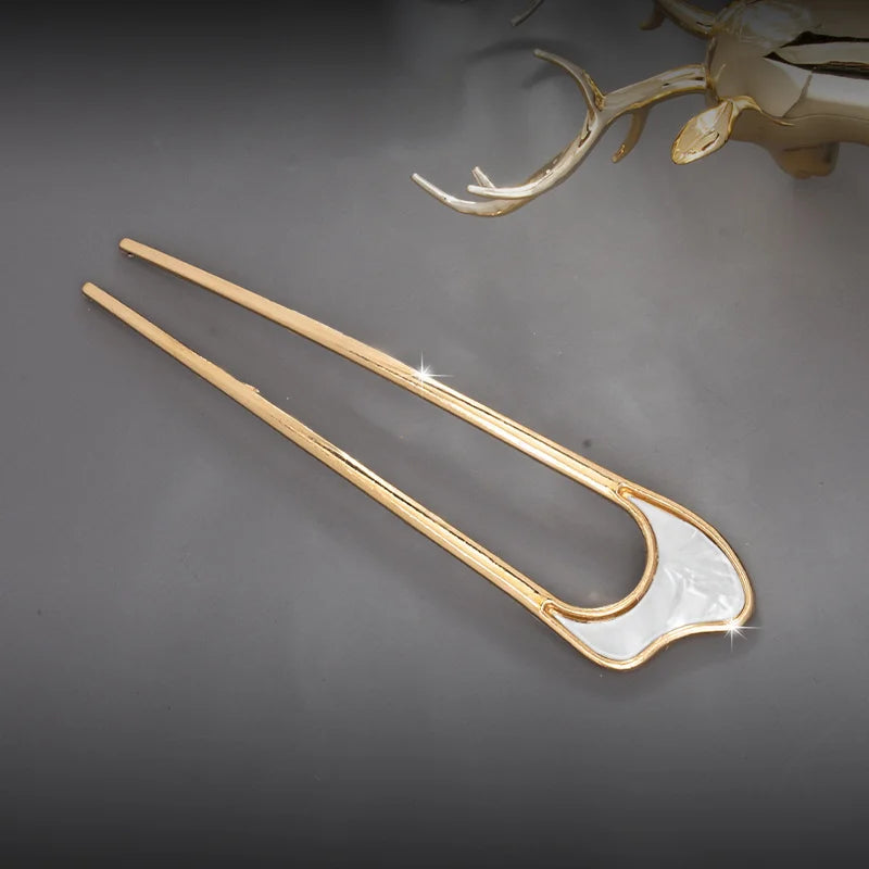 Fashion Luxury Elegant Shell Enamel Hairpin for Women Metal U Shape Hair Stick Hair wear Accessories Jewelry