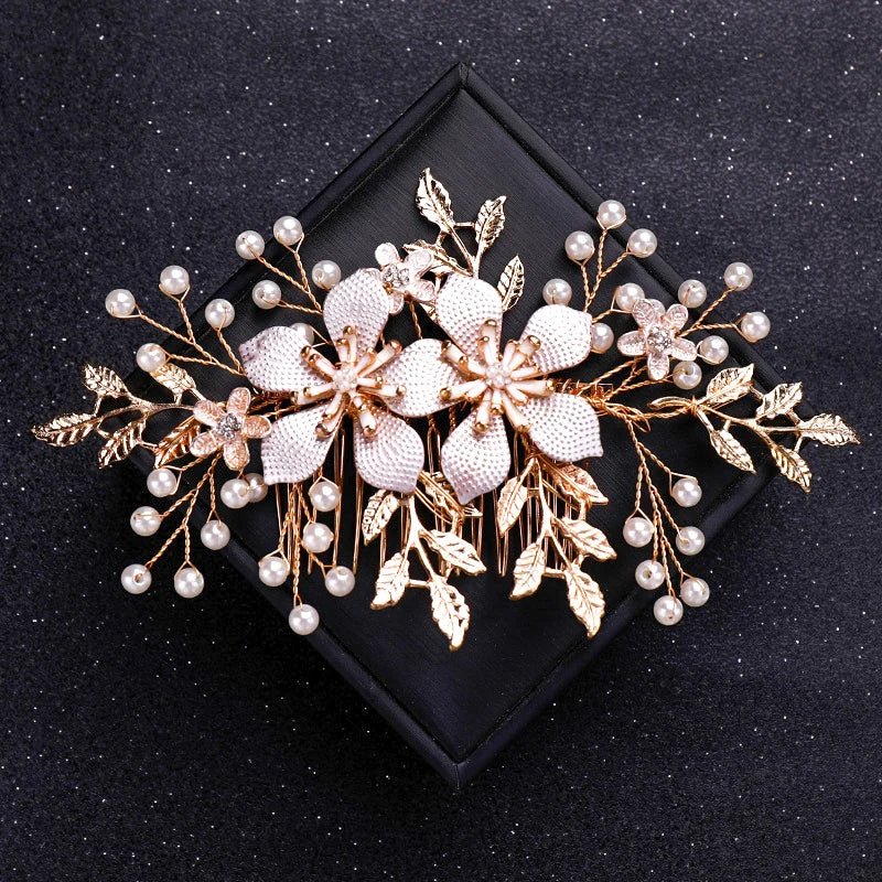Gold Color Crystal Pearl Hair Comb Headband For Women Bride Party Bridal Wedding Hair Accessories Jewelry Comb Headband
