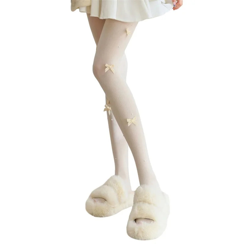 Fashion Thigh High Socks with Sheer Bow Tie Up Detail - Trendy Stockings