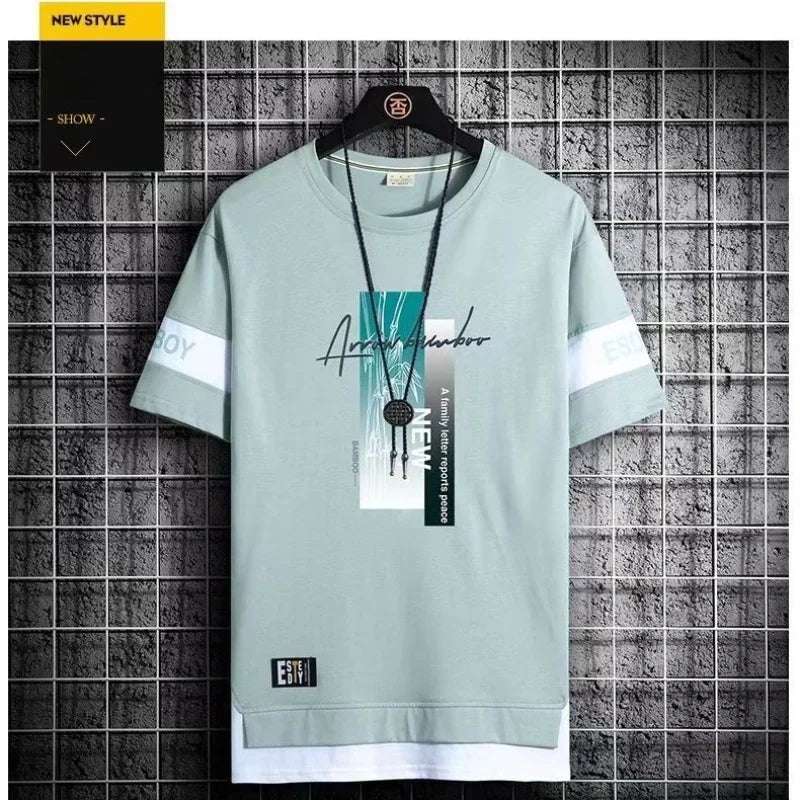 Men's Fashion Casual Set Versatile Youth Round Neck Slim Fit Short sleeved T-shirt+Fashion Sports Pants Two Piece Set for Men