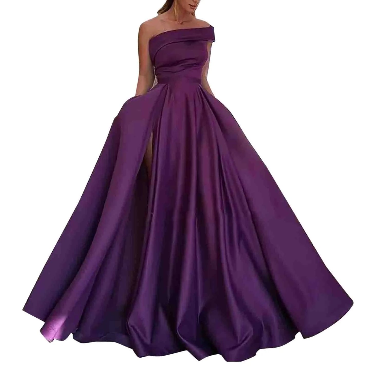 Sexy Strapless Satin Evening Dress for Women Luxury and Elegant One-shoulder Dress High Slits