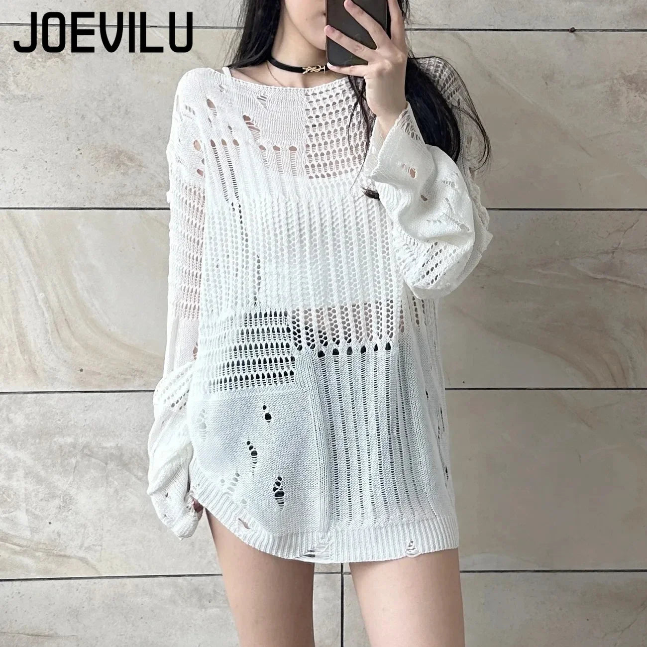 Hollow Knit  Loose Fitting Long Sleeve  Vintage Gothic Blouses