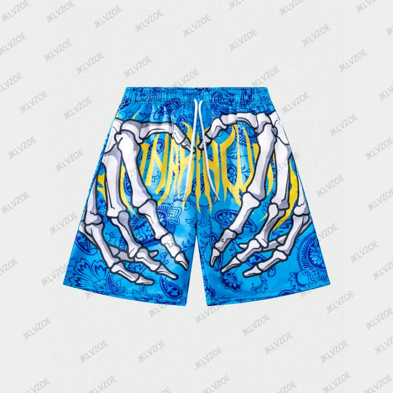 Summer Trend Skeleton Hand Graphic Beach Shorts For Men Fashion Cool 3D Printed Short Pants Loose Surfing Hip Hop Swim Trunks