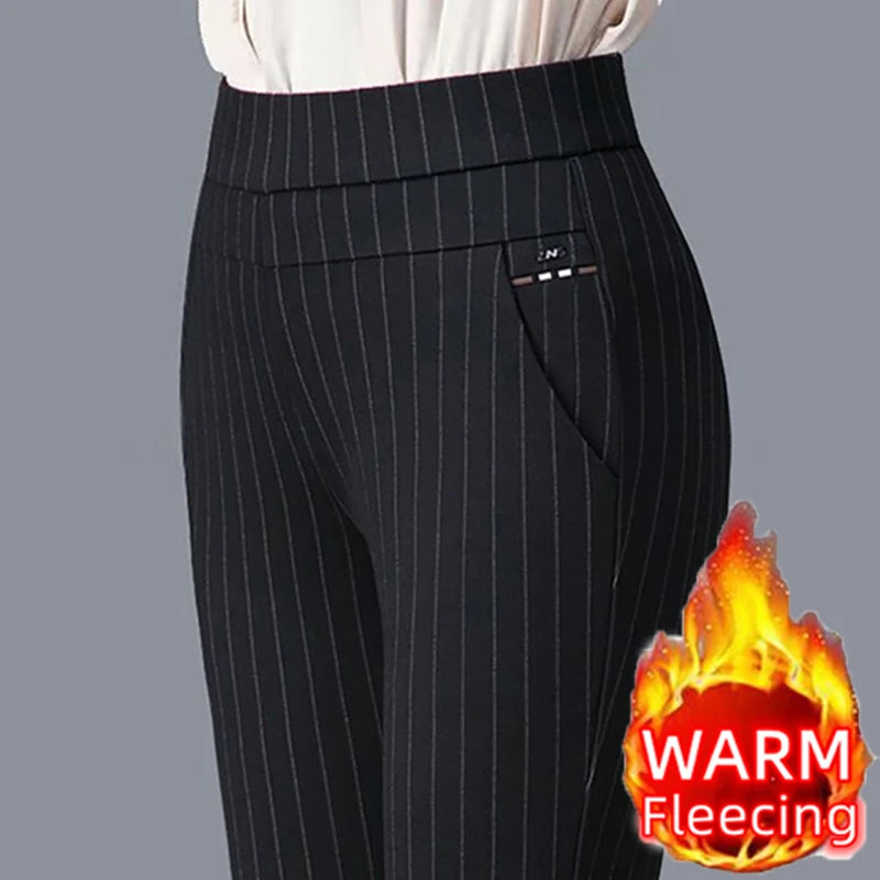 Thin & Thick Warm Winter Pencil Pants Women's Pin Stripe Skinny Trousers  Clothing Leggings