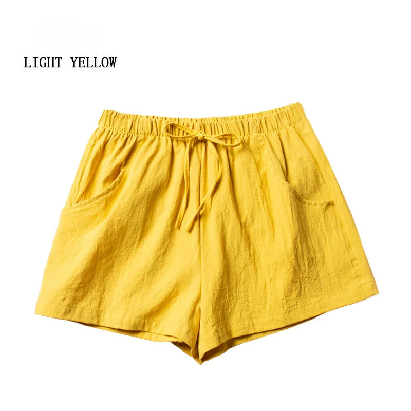 Casual Linen Shorts Women Gym Workout Shorts Cotton Short Pants High Waisted  Ladies Short